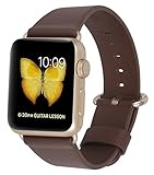 JSGJMY Apple Watch Band 38mm Genuine Leather Loop with Gold Metal Clasp for iWatch Series 2/Series 1/Edition/Sport(Brown+Golden Buckle,38mm)