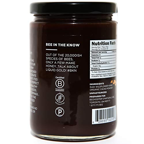 Superfood Cacao Honey by Beekeeper's Naturals | 500g of 100% Raw, Sustainably Sourced Enzymatic Honey | Raw Ecuadorian Cacao | Gluten Free & Nut Free