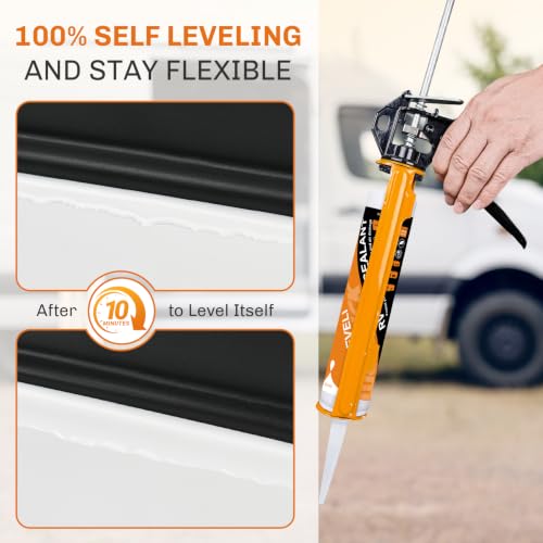 WELLUCK 4PC Self Leveling RV Roof Sealant Lap for RV Roofs, White Flexible Repair Caulking Rubber Epdm Sealant for Camper Motorhomes Trailers, Secure Odorless Waterproof & UV All Weather Adhesive