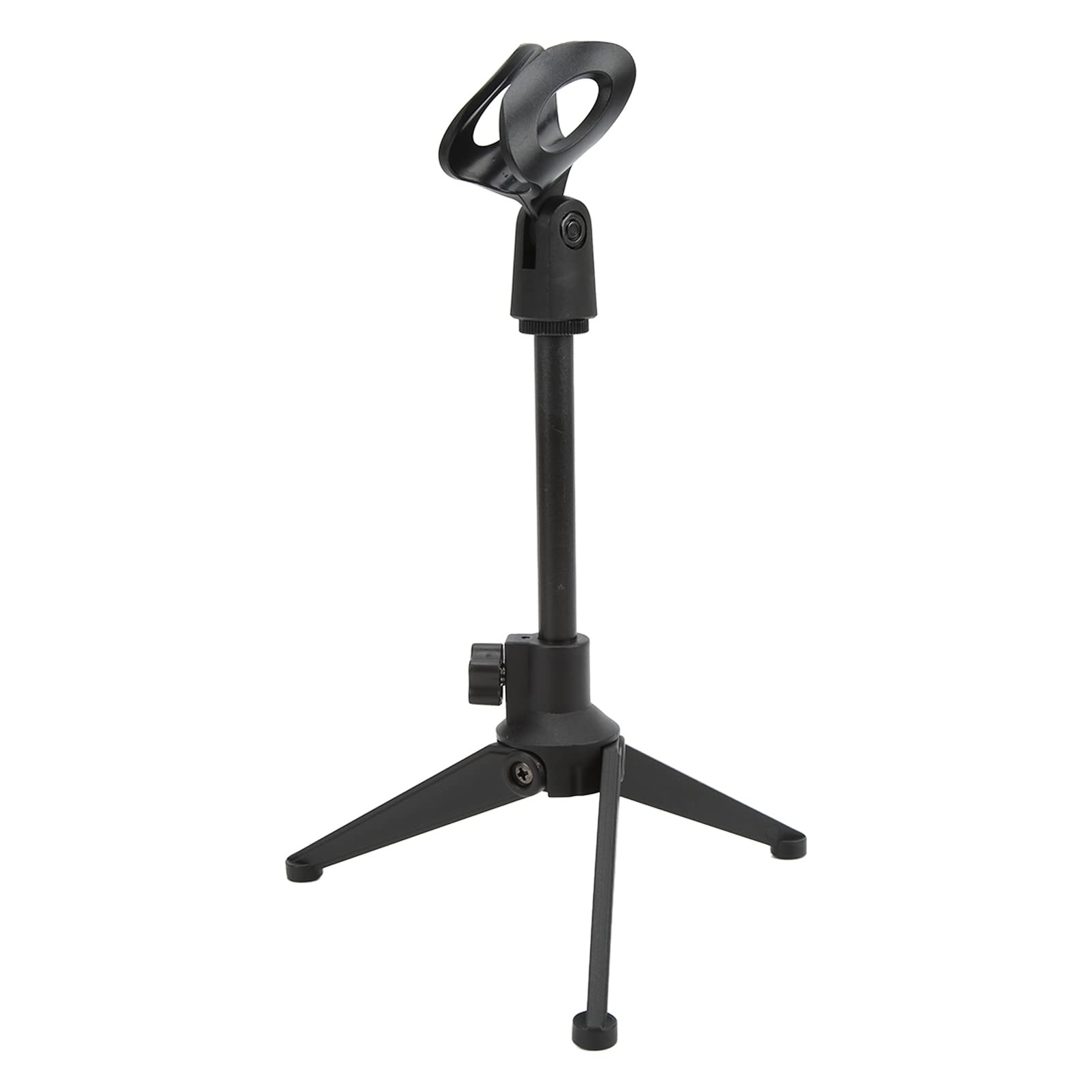 Microphone Stand Portable Desktop Adjustable Height 20.5-27cm Compact Shockproof Tripod Stand with Detachable Clip Holder for Live Streaming Conference Broadcasting