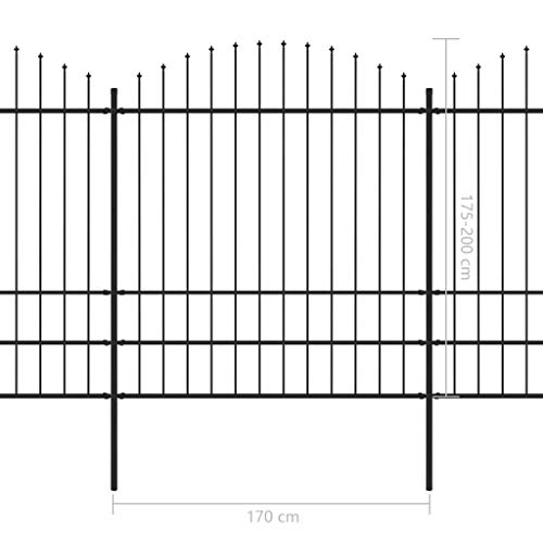 vidaXL Gartenzaun mit dekorativen Speerspitzen Schmuckzaun Metallzaun Zaun Zaunelemente Stahlzaun Gitterzaun Zaunfeld Tor (1,75-2) x17m Stahl Schwarz – Bild 6