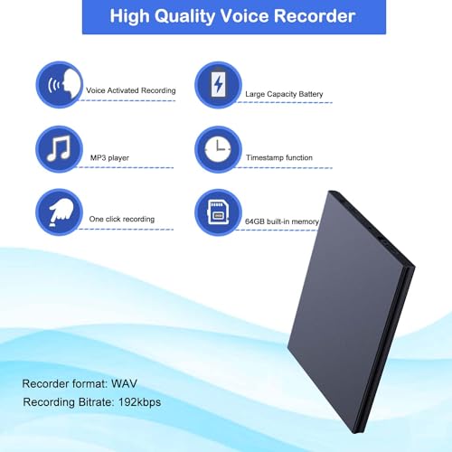 Feloyal Voice Recorder 64GB Professional Recorder with Voice Activation 60 Hours of Recording USB Rechargeable Voice Recorder for Meetings Interviews Lessons