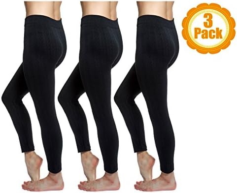 Love Charm Women's Seamless Fleece Lined Textured Leggings, Cable Knit, 3-Pack