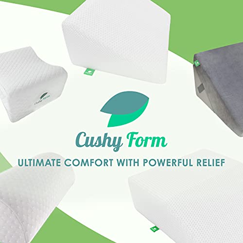 Cushy Form Knee Pillow for Side Sleepers - Large Orthopedic Wedge Leg Pillow for Sleeping and Hip & Lower Back Pain - Contour Memory Foam Cushion for Pregnancy, Washable Cover & Travel Bag, White