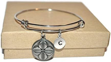 Stainless steel expandable four leaf clover and initial bracelet and friendship note card