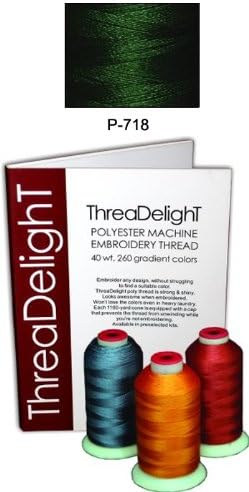 1 cone of ThreaDeligh Polyester Embroidery Thread - Forest Green Dark P718 - 1100 yards - 40wt