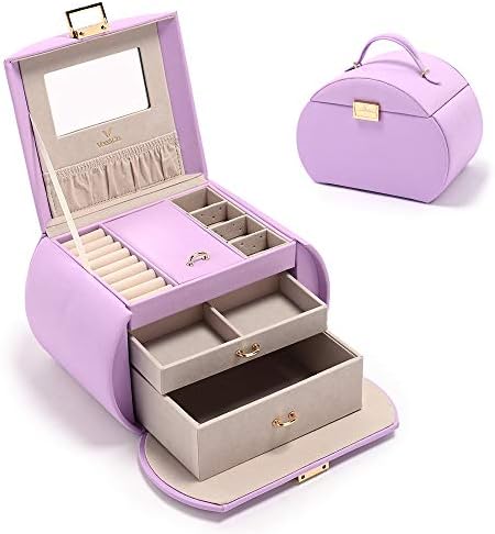 Vee Accessory Case, Jewelry Box, Accessory Storage, Large Capacity, Jewelry Box, Earrings, Storage, Necklace, Ring Rest, Mirror Included, Gift, Cute, Purple