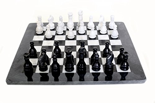 RADICALn 16 Inches Handmade Black and White Marble Full Chess Game Original Marble Chess Set