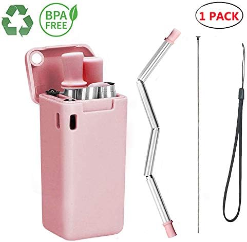 LANTOP Collapsible Straws Reusable Stainless Steel Food-grade BPA-Free Foldable Portable For Drinking With Keychain Case Cleaning Brush