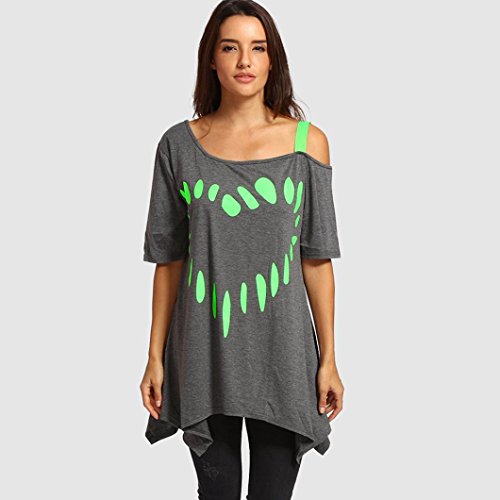 Nadition Plus Size Women t-Shirt Short Sleeve, Heart Printed Casual Shirt Tops Blouse (L, Gray) - Thumbnail 4
