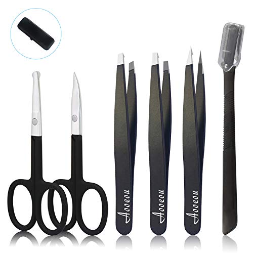 Tweezers-Set, Aooeou Surgical Grade Stainless Steel Slant Tweezers Scissors Kit for Eyebrows - Eyelash Clip Nose Face Ingrown Hair Removal Trimmer for Women Men - Thumbnail 7