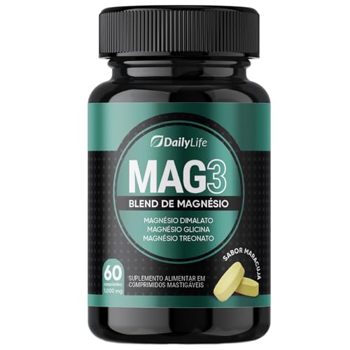 Magnesio Mag 3 Dimalato Treonato Glicina Magnesium 1000mg 100% Puro 60 Comprimidos Mastigaveis Sem Glúten Sabor Maracujá