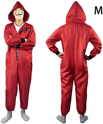 precauti Third Episode Banknote House Dali Red Zipper Jumpsuit Halloween Cosplay Adult Clown Suit Costume(Masks Are Not Included)