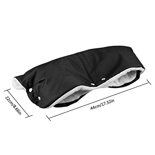 Stroller Hand Muff Winter Extra Thick Pushchair Gloves Black Keep Warm for Parents and Caregivers in Cold Weather Anti-Freeze Windproof Snowproof (Black Plush)