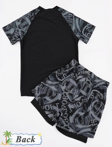 SEAUR Boys Two Piece Swimsuit Short Sleeve Swimming Costume with Swim Trunks Outfit Set Big Kids Swimwear Beach Surfing Bathing Suit 9-15 Years