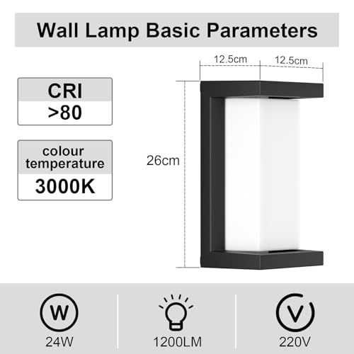 Klighten 2pcs 24W 3000K Outdoor LED Wall Light IP65 Waterproof Indoor/Outdoor Aluminum Wall Light for Driveway, Garden, Patio, etc. Black