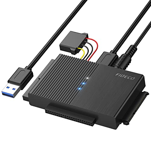 FIDECO IDE and SATA Adapter, USB 3.0 Hard Drive Adapter with Power Switch, SATA and IDE Converter for 2.5 Inch and 3.5 Inch HDD or SSD, CD-ROM, CD-RW, DVD-RW Drives