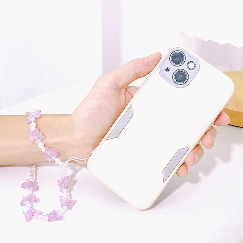 Fuqimanman2020 1-2 PCS Natural Stone Cell Phone Lanyard Strap Charms- Handmade Colorful Beaded Butterfly Charms for Women Girl, Rainbow Keychain