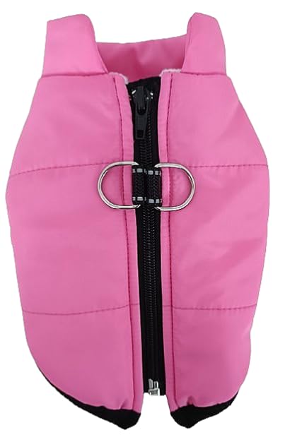 Waterproof Dog Coat (VERY SMALL FIT) Padded Fleece Zip Up Coat Chihuahua Puppy Toy Clothes Teacup Miniature Breeds (Darker Pink, TINY XS : Length 24cm X Chest 35cm)