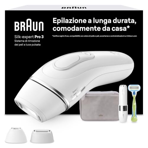 Braun Silk·expert Pro 3 Epilatore Luce Pulsata, Depilatore Corpo Donna, Alternativa All’Epilazione Laser Peli Donna, Epilazione a Casa, Con Custodia, Rasoio Venus, 2 Testine, Idea Regalo, PL3136