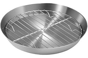 Stainless Steel Round Baking and Roasting Pan with Cooling Rack for Turkey, Cake, and Vegetables - Oven Safe Kitchen Tray(12c