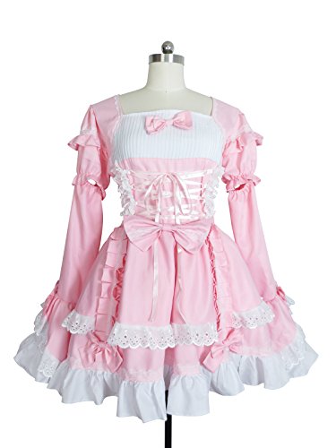Angel Feather Lolita Bonzer Swallowtail Pink Maid Dress Cosplay Costume