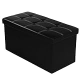 CoZroom Large Storage Ottoman Bench Folding Foot Rest Seat Made of Black Faux Leather, Black
