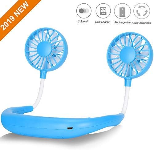 TOLEMI Handheld Fan Portable USB Fan Rechargeable Necklace Cooler 360° Rotating Personal Electric Fan for Cycling Running Travel Hiking Picnic Climbing Camping Golf Gym BBQ Office - Blue