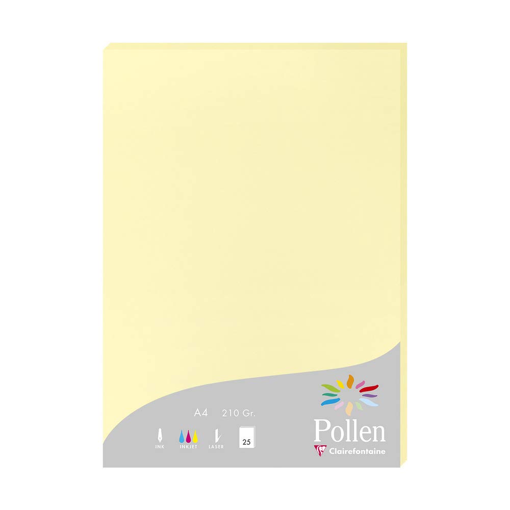 Clairefontaine 24207C Wallet of 25 Sheets Format A4 (21x29,7cm) 210gsm Canary colour Invitation paper Events Correspondence Pollen range Smooth Premium Paper