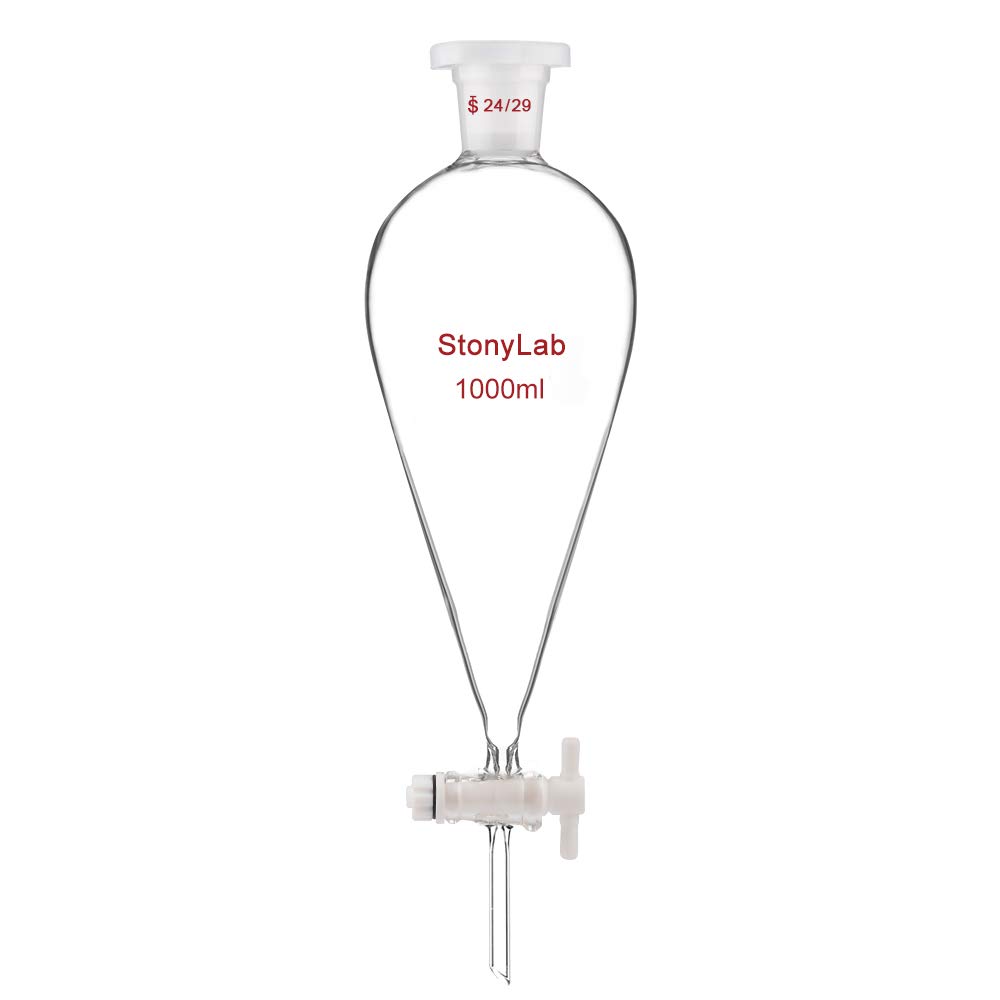 Lab Funnels 24/29 joint with PTFE Stopcock drop funnel 1000ml Pyriform