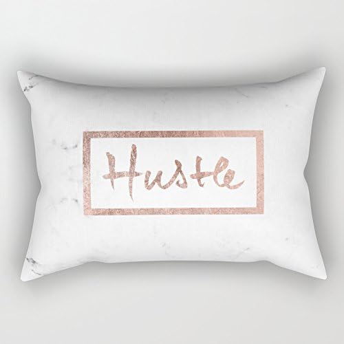 UOOPOO Modern Hustle Typography Rose Gold White Marble Cotton Canvas Pillow Case 16 x 24 Inches Square Happy New Year Cushion Cover for Sofa Print One Side