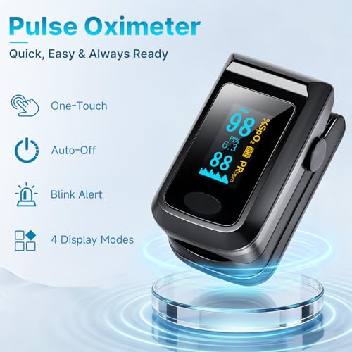 Keanor Pulse Oximeter Fingertip Oxygen Monitor for SpO2 & Pulse Rate | Health Canada Licensed, Fingertip pulse oximeter for SpO2 blood oxygen & pulse rate with OLED graph, Batteries included