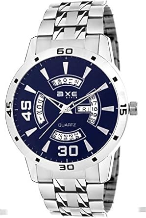 AXE Style XDD-7020 New Generation Blue Dial Silver Stainless Steel Strap Classic Day & Date Working Wrist Watch - for Men