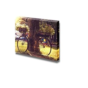 Canvas Prints Wall Art - Flowers on a Black Bicycle in The Park | Modern Wall Decor/Home Decoration Stretched Gallery Canvas Wrap Giclee Print. Ready to Hang - 12" x 18"