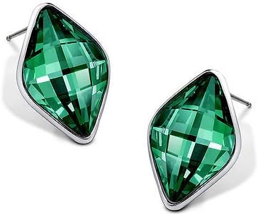 Amazing Silver & Emerald Dark Green Rhombus Stud Earrings E818