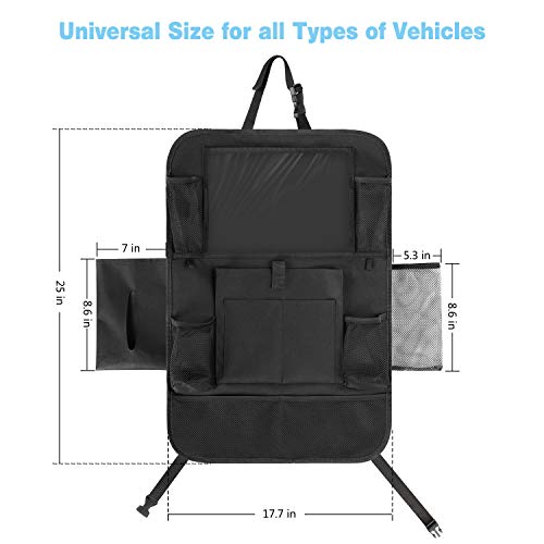 Car Backseat Organizer-2 Pack Universal Car Seat Back Protectors Kick Mats with 12 Storage Pockets, Car seat Organizer for Kids Baby Toy Tissue Bottle Vehicle Travel Accessories + 2 Car Headrest Hook - Thumbnail 3