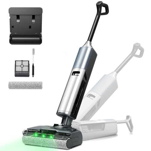 Wet Dry Vacuum Cleaner, 45kPa Vacuum Mop All in One, Mop Vacuum Cleaner for Hard Floor Cordless Vacuum Mop Combo with Self-Cleaning,75 Mins Runtime, Anti-Tangle, LED Light,180° Lay-Flat,Self Propelled