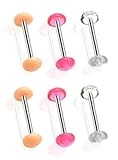 6pcs Retainer Tongue Ring Barbell with No-ceum Half Ball Dome 14G 5/8