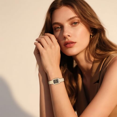 OIDEA Women's Quartz Analogue Watch: Elegant Square Watch with Rhinestones Set Bar Scale Stainless Steel Strap - for Business Gift