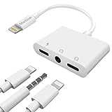 iPhone 8 Adapter 3 in 1 Headphone Splitter Dual Lightning with 3.5mm Headphone Jack Audio Adapter Fast Charge Splitter for iPhone 8/8 Plus/iPhone X/iPhone 7/7 Plus (White)