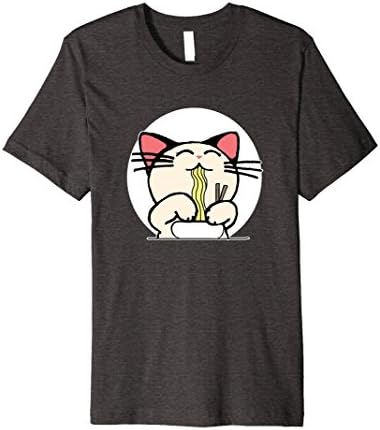 Mens Kawaii Cat Eating Ramen Anime T-Shirt Large Dark Heather