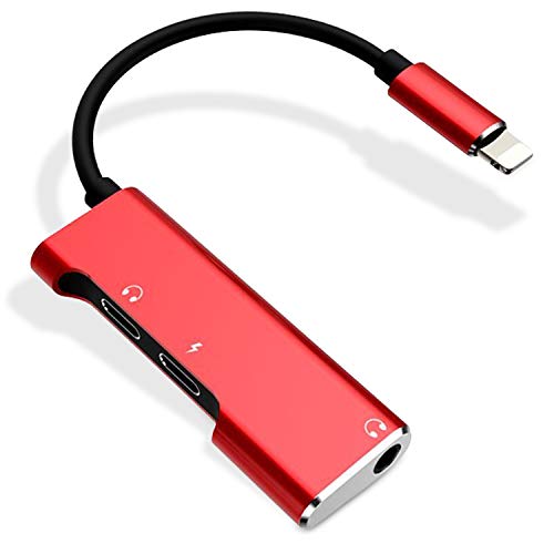 Adapter Splitter, 3 in 1 Dual with 3.5mm Headphone Jack Audio Adapter Fast Charge Splitter for iPhone 8/8 Plus/iPhone X/iPhone 7/7 Plus, iPad, Compatible with iOS 12 … (Red)