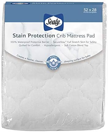 Sealy Stain Protection Waterproof Fitted Toddler & Baby Crib Mattress Pad Cover