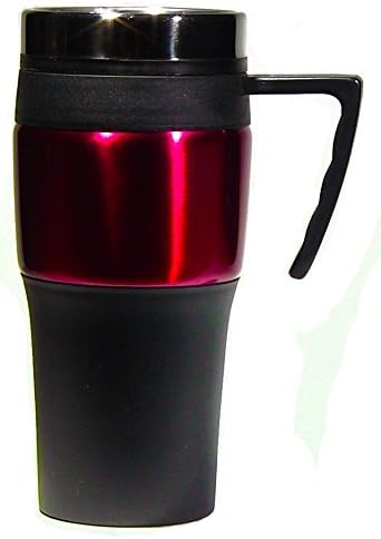 Coffee Travel Mug With Handle - Stainless Steel and Black Plastic - Fits In Car Cup Holder and Under Keurigs With a 7" Clearance - Double-Wall Insulated - 12oz - Easy To Clean And Maintain