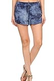 Casual Summer Shorts for Women with Elastic Waistband, Tie Dye Crinkle, Navy, M