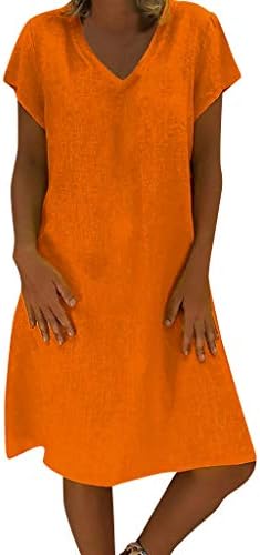 WEISUN Women Summer Dress Ladies Plus Size Dress T-Shirt Cotton and Linen Dress Casual Short Sleeve Midi Dress