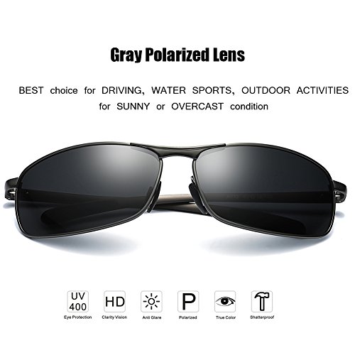 ZHILE Rectangular Polarized Sunglasses Al-Mg Alloy Temple Spring Hinge UV400 (Grey, Grey)