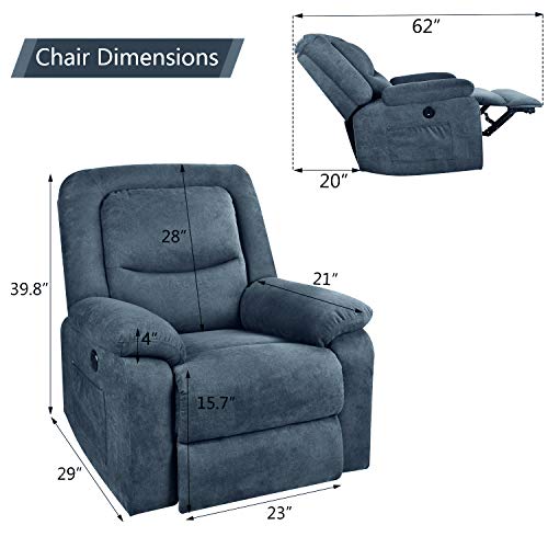 MAGIC UNION Overstuffed Fabric Electric Recliner Chair Heated Vibration Massage Sofa with USB Charge Port Home Theater Seating