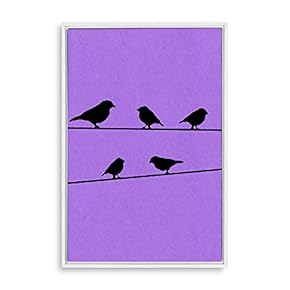 Framed Canvas Wall Art for Living Room, Bedroom Birds on Wire Illustration V Canvas Prints for Home Decoration Ready to Hang - 16x24 inches
