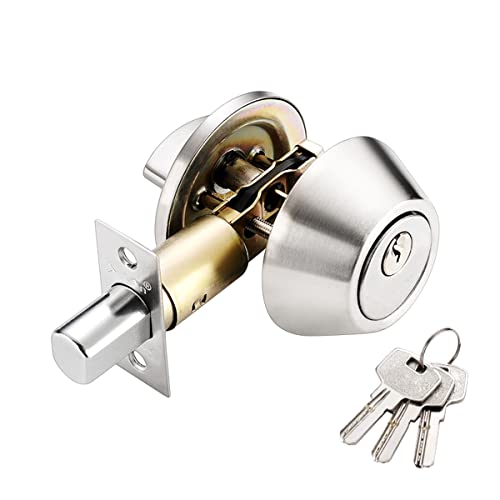 Qrity Single Cylinder Deadbolt Door Lock, Brass + Stainless Steel, Round Deadbolt Lock with Keys, for Front Entrance and Passage — image 1